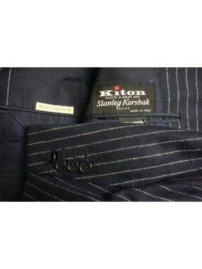 Kiton Navy Blue Chalkstriped 100% Cashmere 2 Pc Suit Jacket Pants Sz 44R